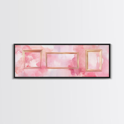 Golden Frames Canvas Print Light Pink Wall Art Minimalist Decor Modern Artistic Horizontal Artwork Boho Home Gift Idea