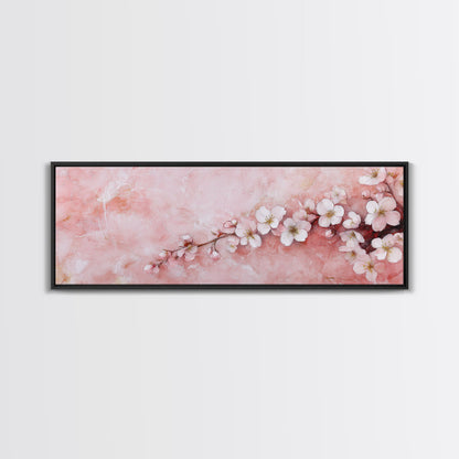 Cherry Blossom Branch Canvas Print, Light Pink Wall Art, Botanical Art, Bedroom Decor, Spring Floral Art, Rustic Wall Art