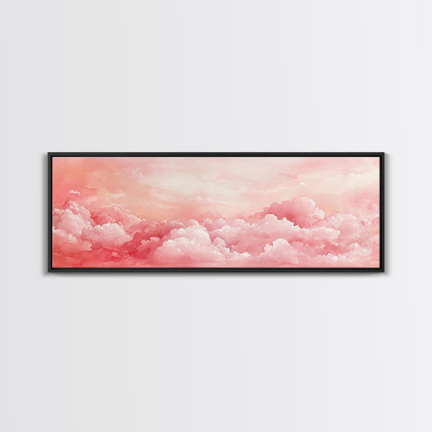 Pink Cloudscape Framed Canvas Print Light Pink Wall Art Above Sofa Horizontal Art Moody Sky Coastal Decor Gift Idea For Her Bedroom Art