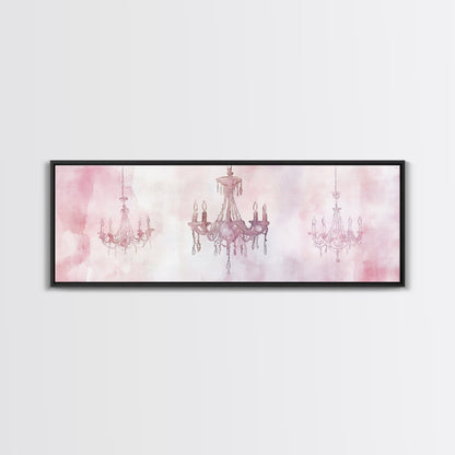 Elegant Chandelier Art Framed Canvas Print Light Pink Wall Art Minimalist Décor Horizontal Art Bedroom Living Room Gift Idea