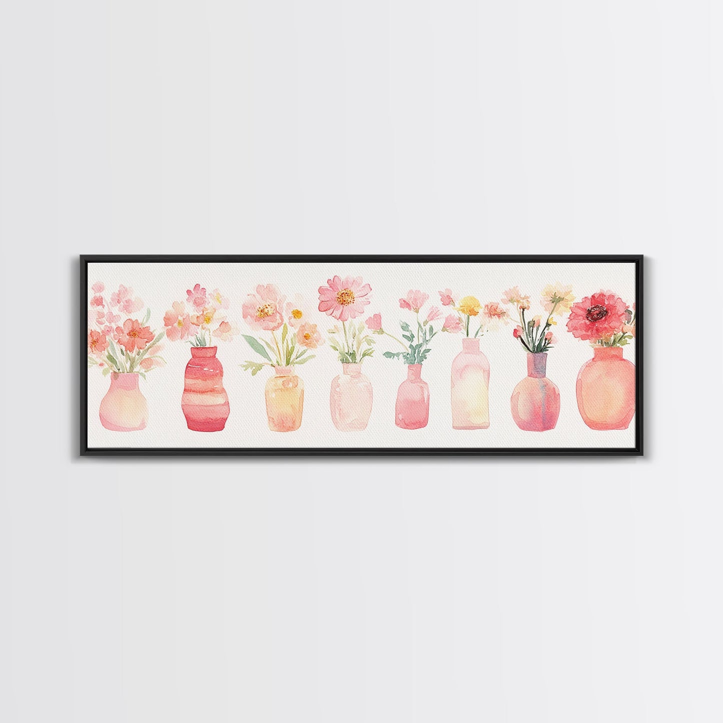 Wildflower Botanical Prints Framed Canvas Print Light Pink Wall Art Living Room Decor Horizontal Rustic Floral Painting
