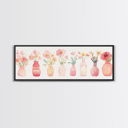Wildflower Botanical Prints Framed Canvas Print Light Pink Wall Art Living Room Decor Horizontal Rustic Floral Painting