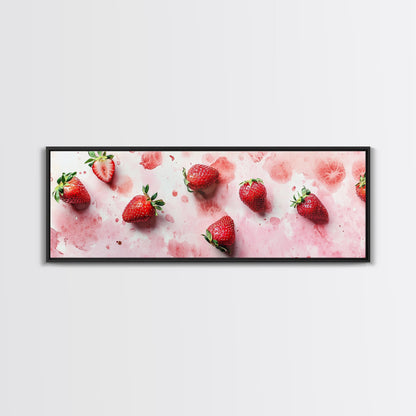 Strawberry Fruit Kitchen Art Framed Canvas Print Rustic Decor Horizontal Wall Art Living Room Art Whimsical Botanical Prints