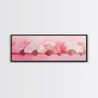Elegant Fans Canvas Print with Cherry Blossom Art, Pink Wall Art, Whimsical Art for Living Room or Bedroom, Light Pink Decor Idea