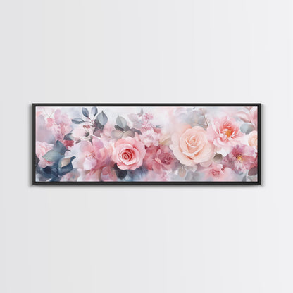 Floral Bloom Canvas Print, Rose Painting with Soft Pastel Tones, Romantic Botanical Prints for Bedroom or Guest Room Decor