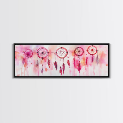 Dreamcatcher Canvas Print, Pink Orange Wall Art with Whimsical Artistic Feathers, Boho Art Idea for Living Room or Above Couch