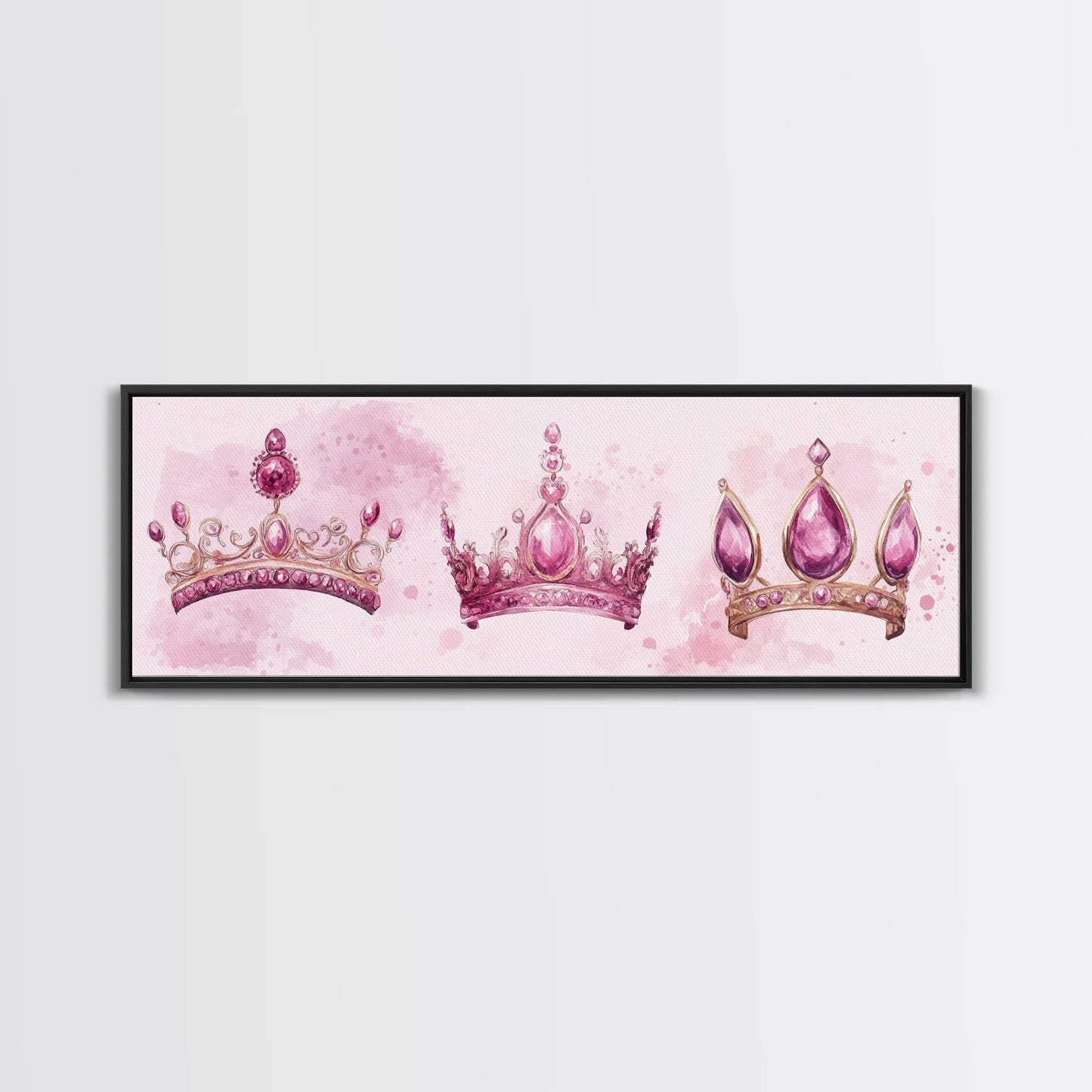 Pink Regal Crowns Canvas Print Gemstone Painting Royal Artwork Pink Abstract Art Above Bed Wall Art Feminine Glam Room Decor Gift