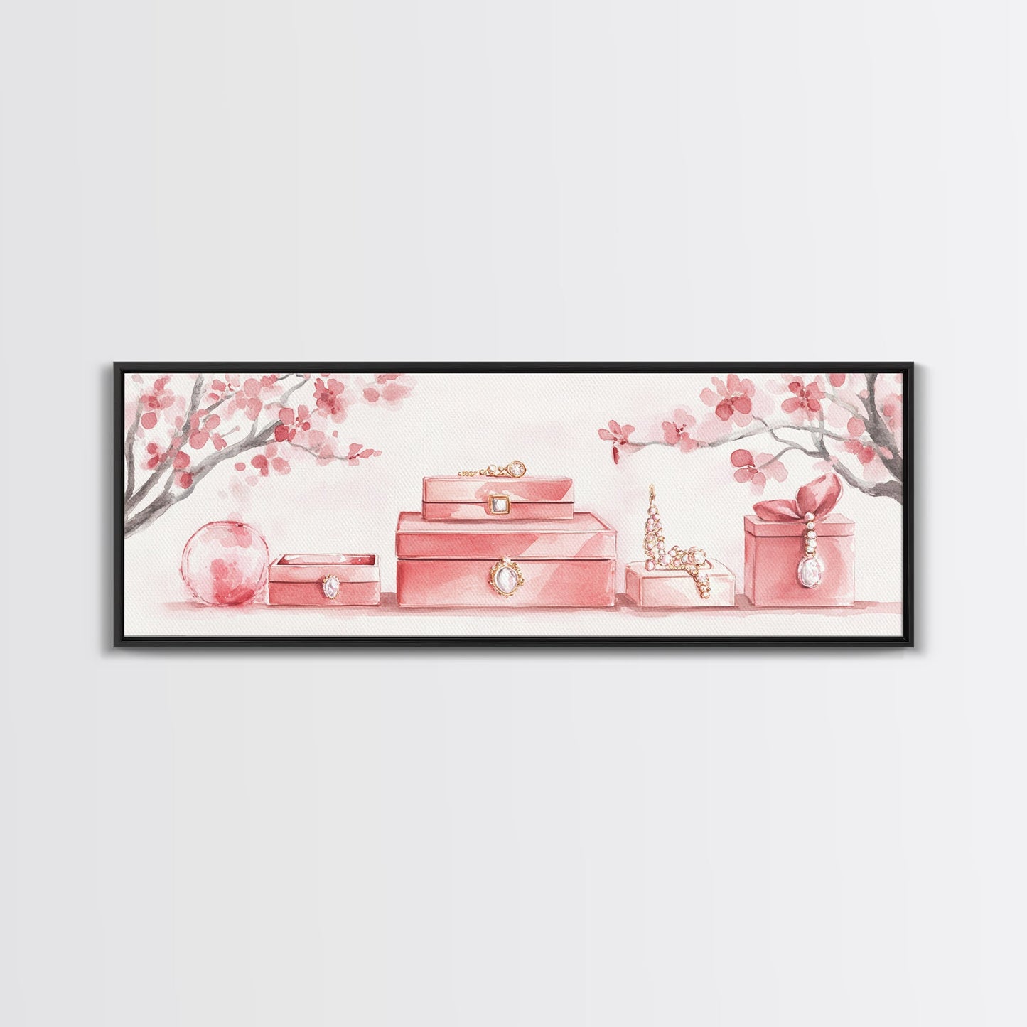 Cherry Blossom Canvas Print, Botanical Framed Canvas Art, Light Pink Wall Art, Bedroom or Guest Room Art, Feminine Nature-Inspired Decor