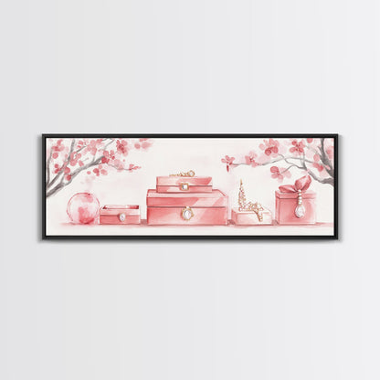 Cherry Blossom Canvas Print, Botanical Framed Canvas Art, Light Pink Wall Art, Bedroom or Guest Room Art, Feminine Nature-Inspired Decor