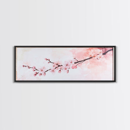 Cherry Blossom Framed Canvas Print, Japanese Sakura Wall Art, Light Pink Decor, Minimalist Botanical Artwork, Bedroom or Living Room Art