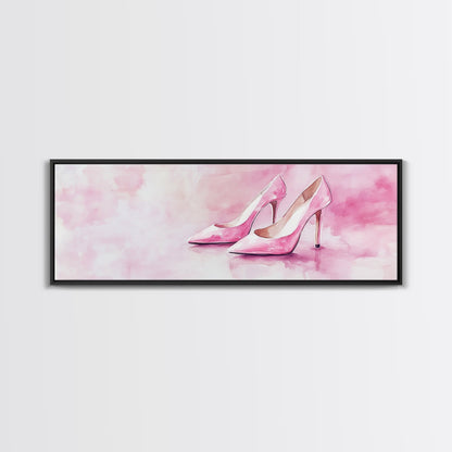 Elegant Pink Heels Canvas Print, Fashion Artwork, Pink Abstract Art, Minimalist Wall Art, Feminine Decor, Light Pink Bedroom Art