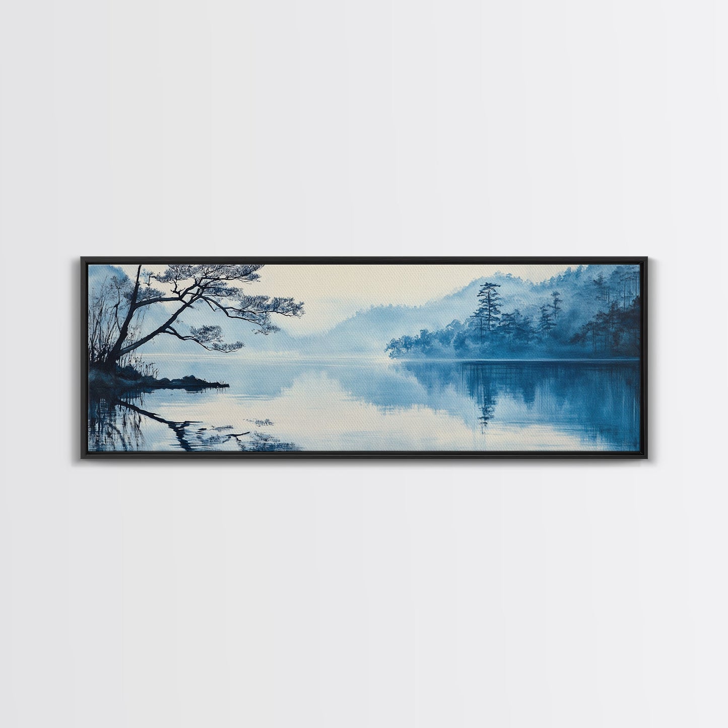 Serene Blue Lake Landscape Canvas Print, Pine Tree Art, Smoky Mountain Art, Coastal Landscape Art, Bedroom Art, Gift Idea For Him