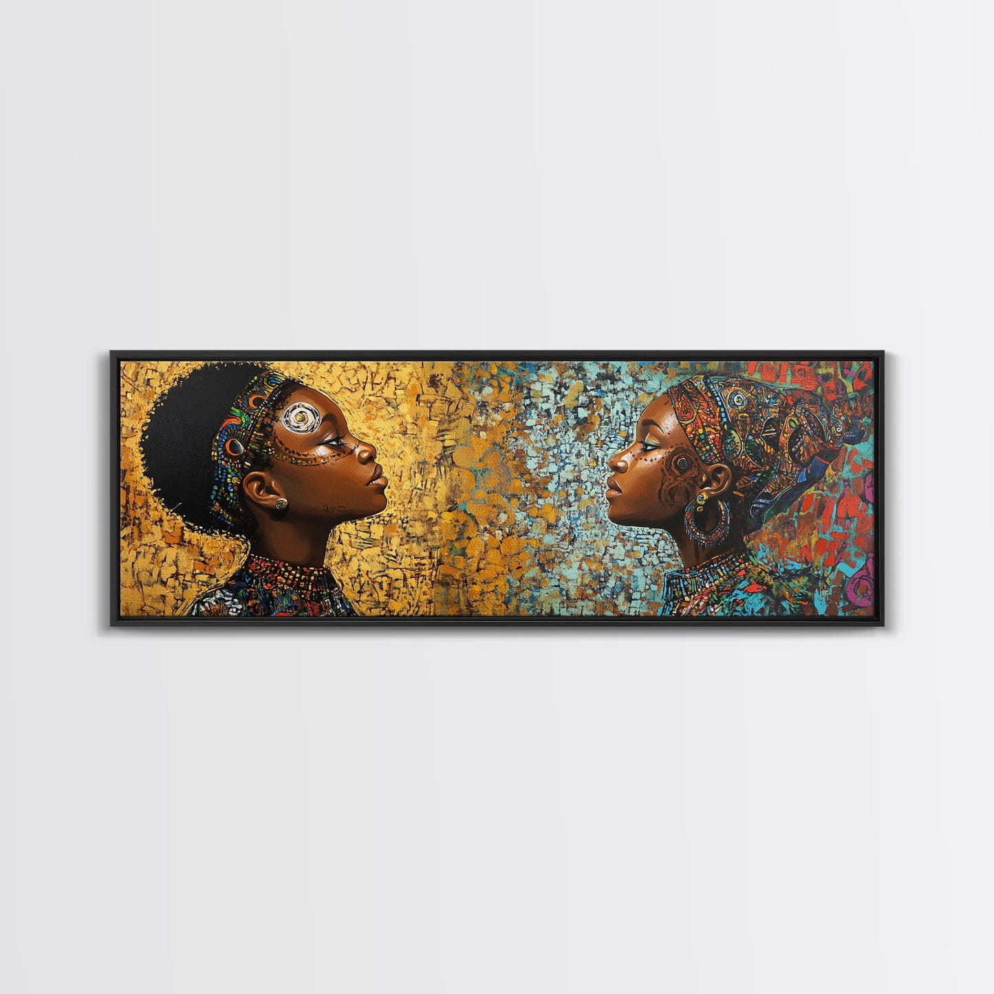 Afrocentric Canvas Print African Tribal Art Modern Boho Decor Guest Room Wall Art Horizontal Living Room Art Unique Painting