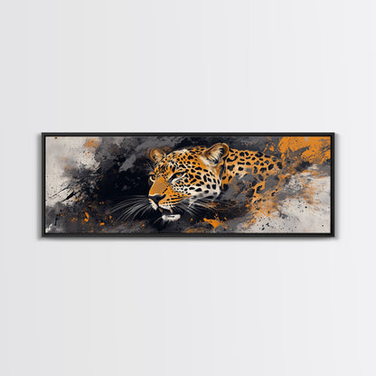 Dynamic Jungle Leopard Framed Canvas Print - Bold Wildlife Painting, African Wall Art, Safari Decor, Gift Idea For Him, Bedroom Wall Accent