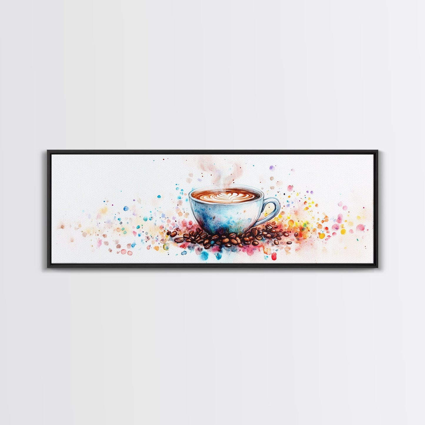 Coffee Cup Watercolor Canvas Print, Food Review Kitchen Art, Whimsical Living Room Wall Art Gift Idea Espresso Decor Design