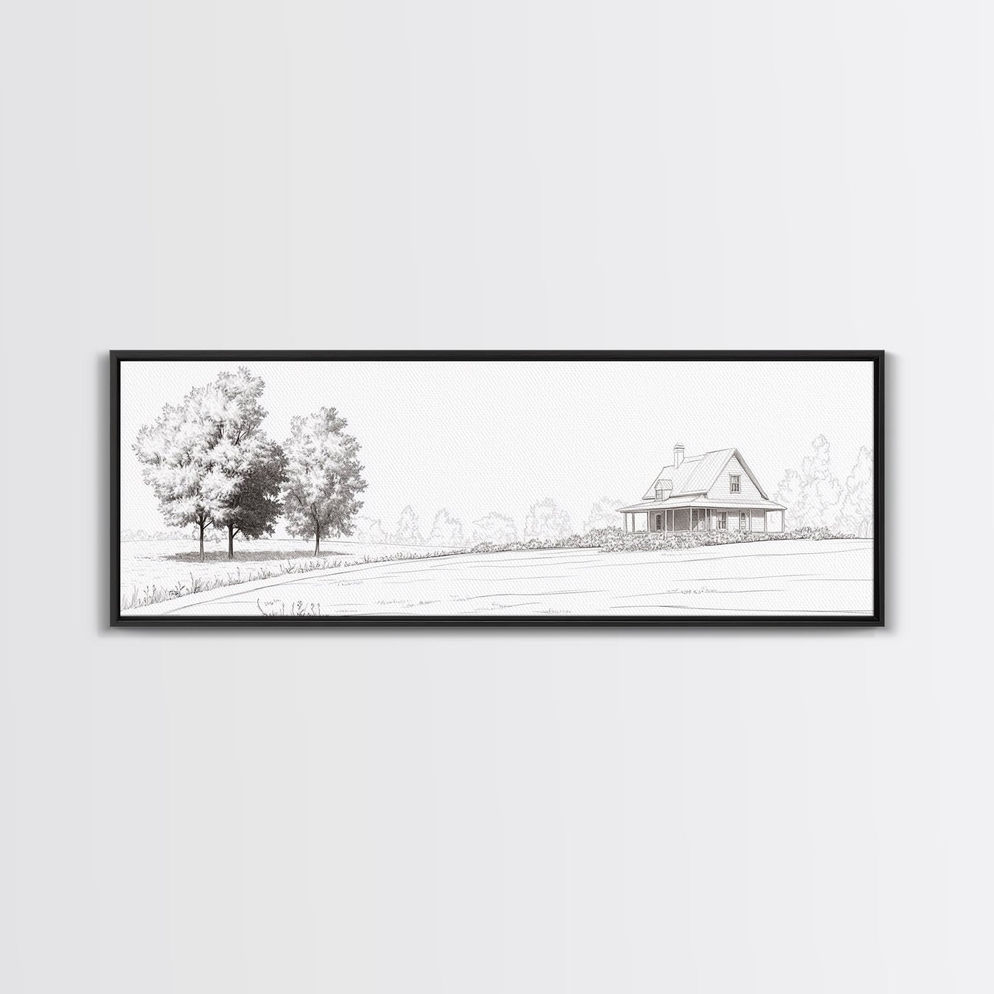 Rustic Farmhouse Framed Canvas Print, Black and White Landscape Art, Above Sofa Wall Art Minimalist Living Room Country Decor