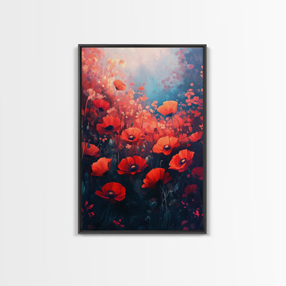 Vibrant Wildflower Framed Canvas Print, California Poppy Art, Rustic Bedroom Art, Boho Farmhouse Wall Decor, Gift Idea for Her