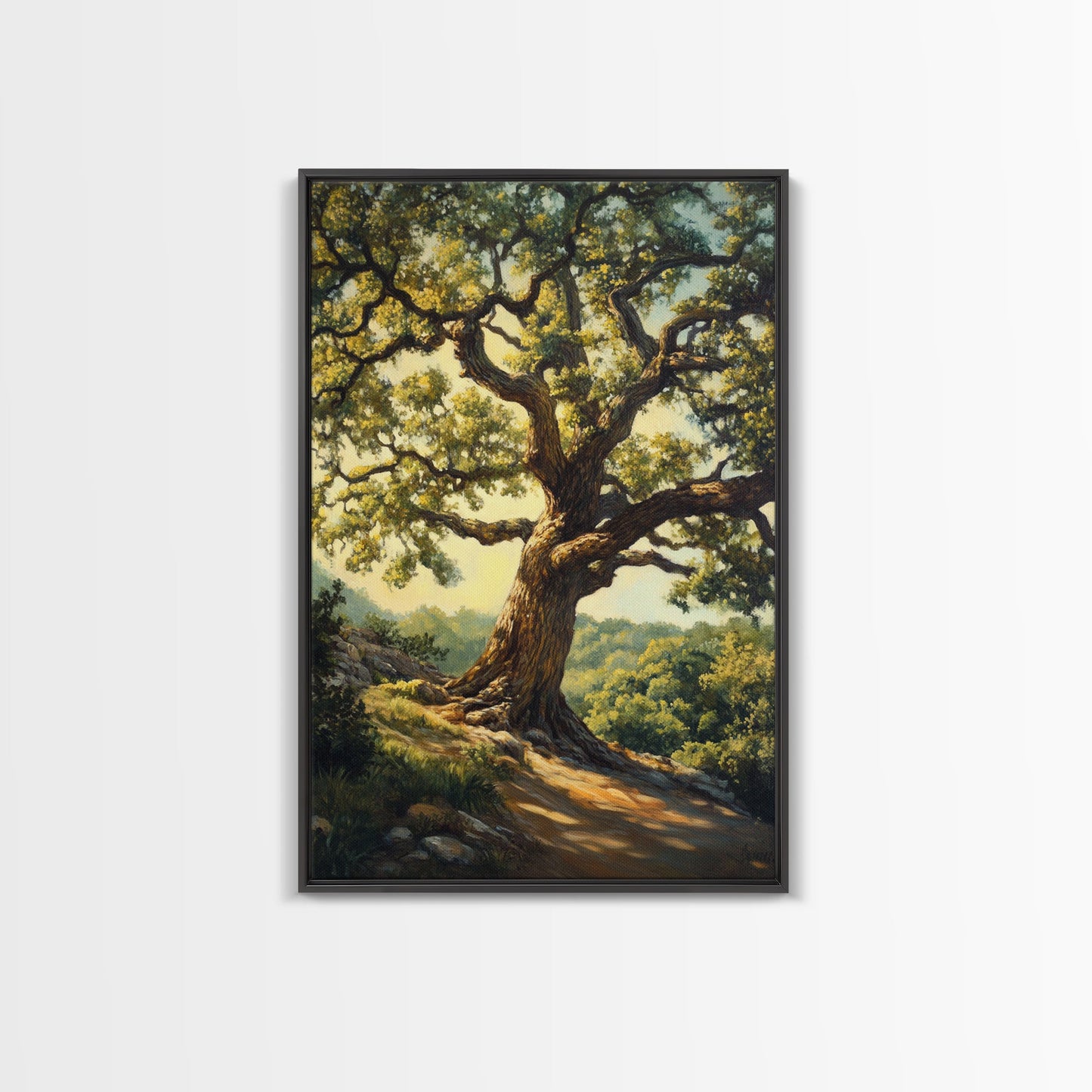 Majestic Oak Tree Framed Canvas Print Rustic Landscape Painting Oak Tree Art Above Couch Decor Living Room Wall Art Gift Idea