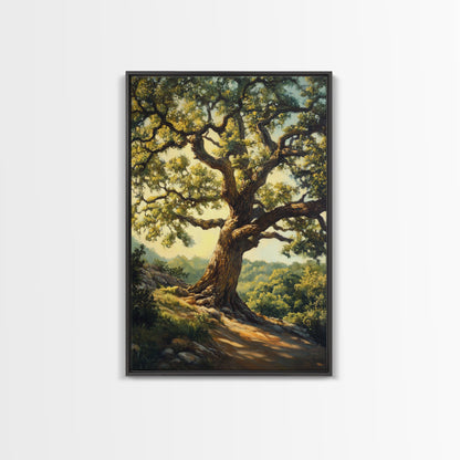 Majestic Oak Tree Framed Canvas Print Rustic Landscape Painting Oak Tree Art Above Couch Decor Living Room Wall Art Gift Idea