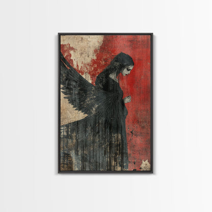 Gothic Angel Red Background Canvas Print Dark Angels Wall Art Moody Gothic Artwork Abstract Art Print Rustic Decor Gift Idea