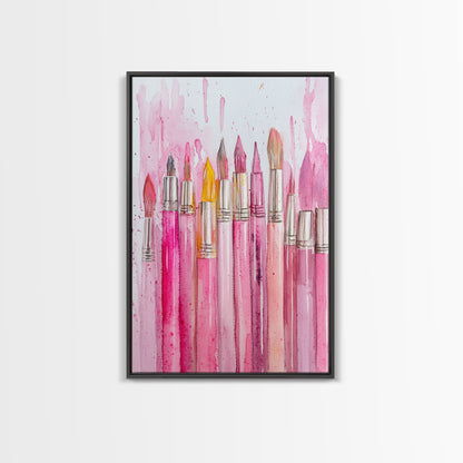 Painterly Brushes Canvas Print Pink Abstract Art Whimsical Art Rustic Decor Minimalist Dorm Wall Art Gift Idea Art Nouveau