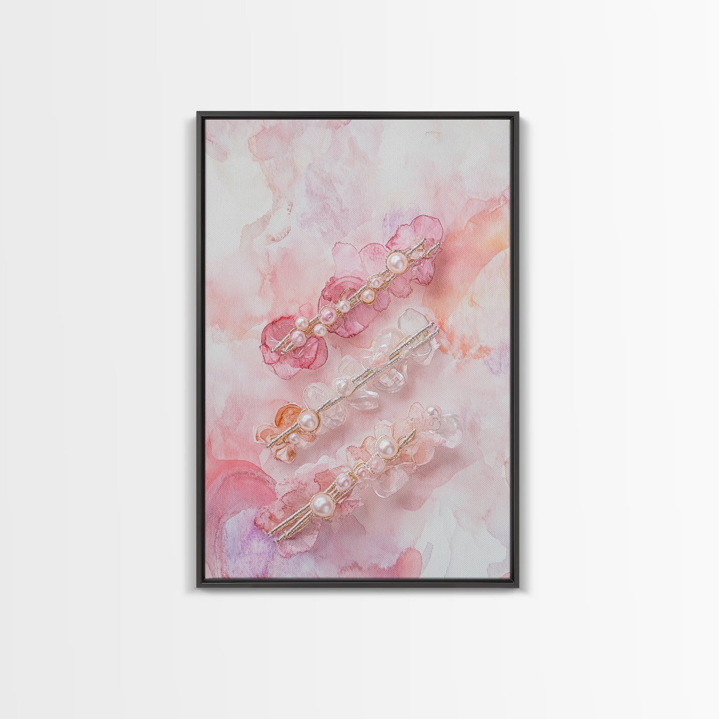 Elegant Floral Hair Accessories Canvas Print, Whimsical Art, Feminine Wall Art, Pink Abstract Art, Light Pink Wall Art, Bedroom Decor