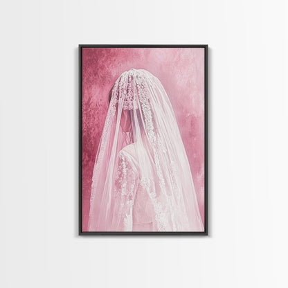 Bride Silhouette Canvas Print Angel Art Prints Pink Wall Art Bedroom Decor Romantic Artwork Wedding Gift Light Pink Art