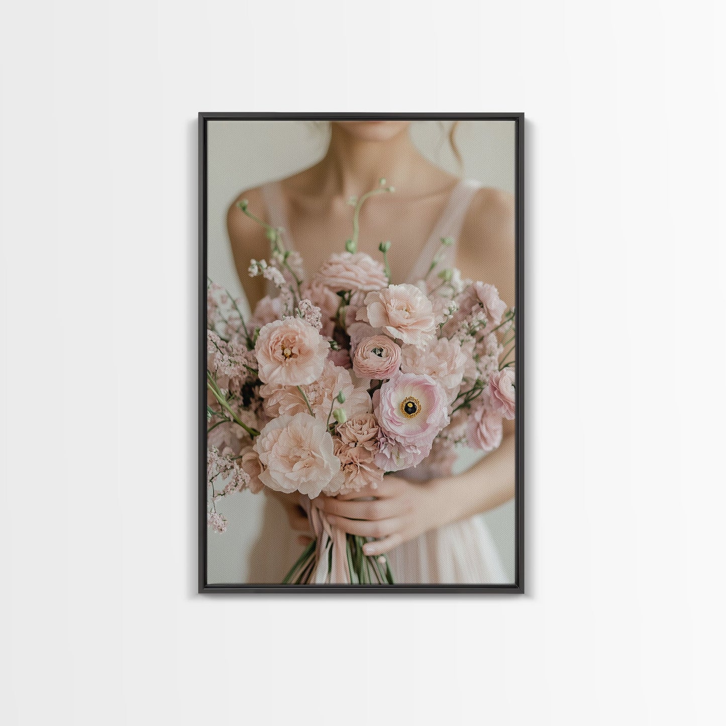 Bridal Bouquet Canvas Print Romantic Floral Wall Art Light Pink Artwork Wedding Gift Idea Bedroom Art Feminine Pastel Canvas
