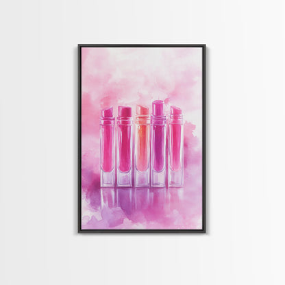 Vibrant lipstick art bold feminine wall decor framed canvas print perfect bedroom or guest room boho aesthetic rustic glam style gift