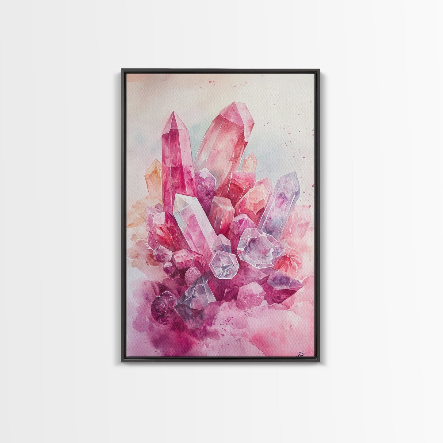 Gemstone Painting Framed Canvas Print Moody Abstract Art in Light Pink Wall Art Bedroom Decor Rustic Aesthetic Living Room Accent