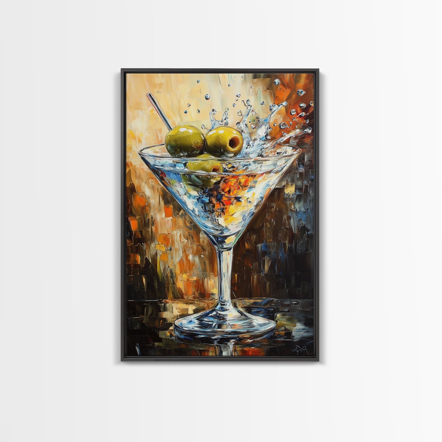 Golden Olive Martini Canvas Print with Rustic Cocktail Art Perfect Kitchen Decor, Espresso Martini Wall Art