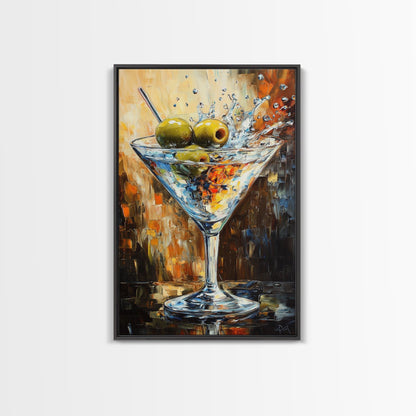 Golden Olive Martini Canvas Print with Rustic Cocktail Art Perfect Kitchen Decor, Espresso Martini Wall Art