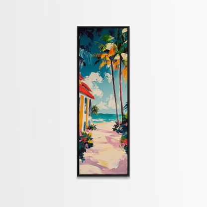 Beach Path, palm tree painting, coastal painting, nautical decor, tropical beach house art, above bed wall art, Canvas Print