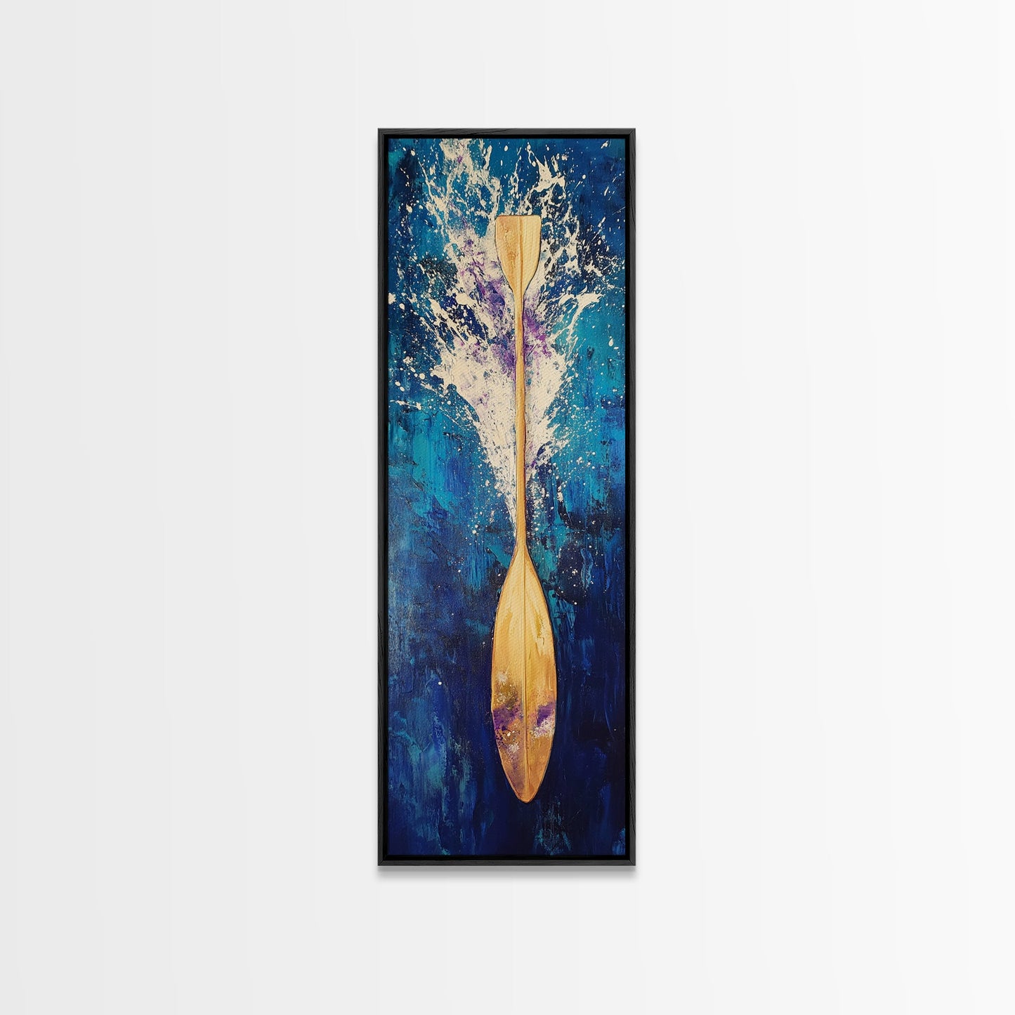 Moody Seascape, horizon painting gray white, smoky mountain art, framed canvas print, extra wide art, landscape painting