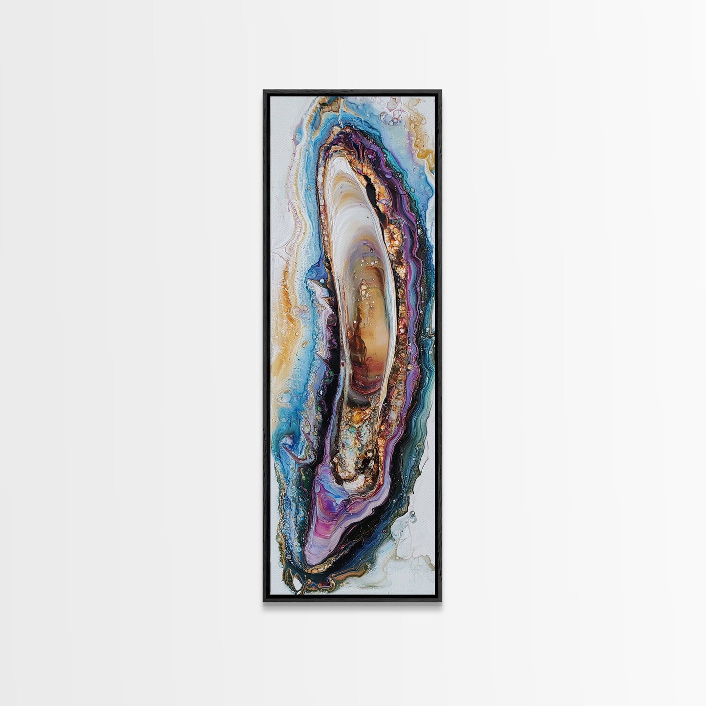 Agate Slice, Gemstone Painting, Sacred Geometry Art, Abstract Art, Teal Wall Art, Wabi Sabi Art, Bedroom Art, Framed Canvas Print