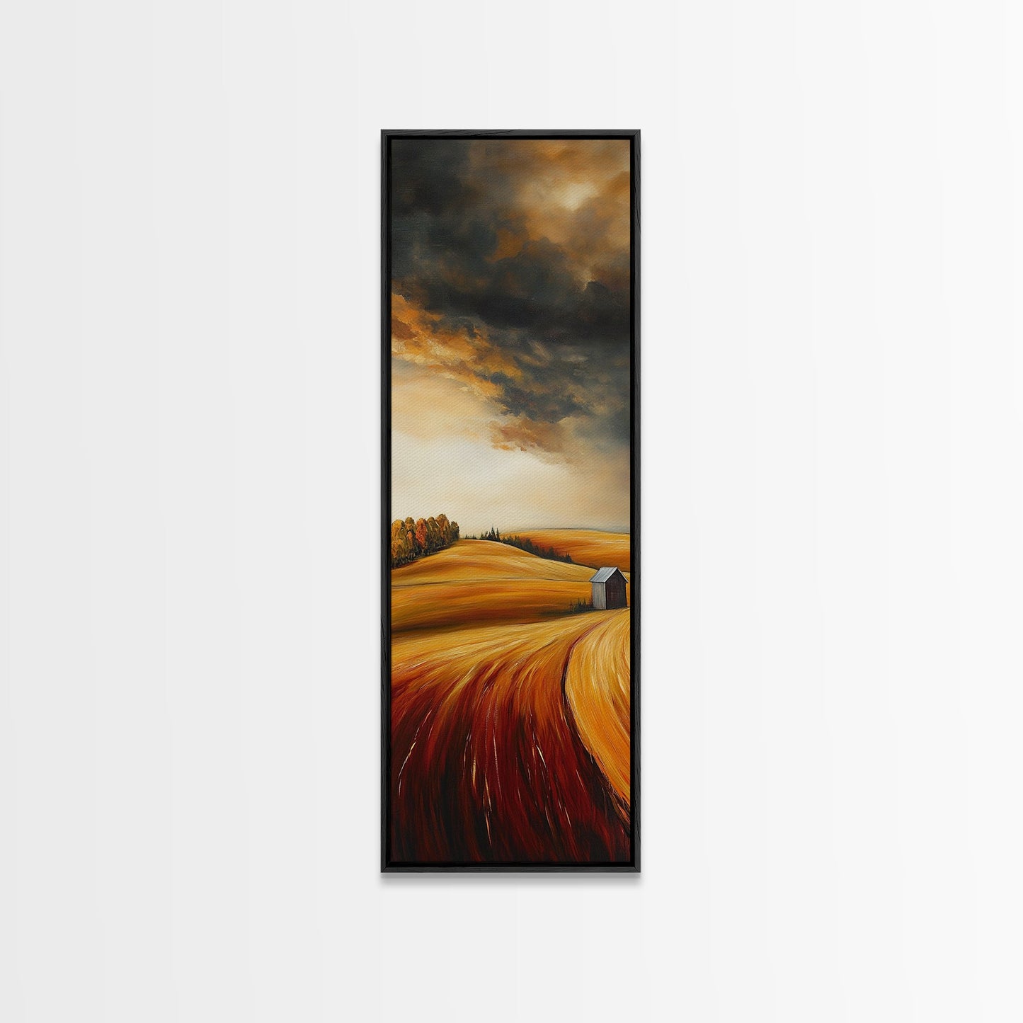 Autumn Fields, Stormy Sky, Golden Wheat, Canvas Print, barn landscape oil painting, farmhouse art, rustic wall art, fall decor