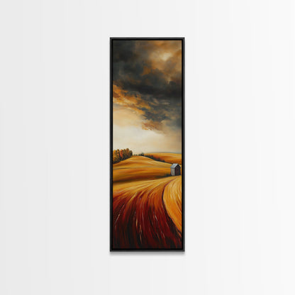 Autumn Fields, Stormy Sky, Golden Wheat, Canvas Print, barn landscape oil painting, farmhouse art, rustic wall art, fall decor
