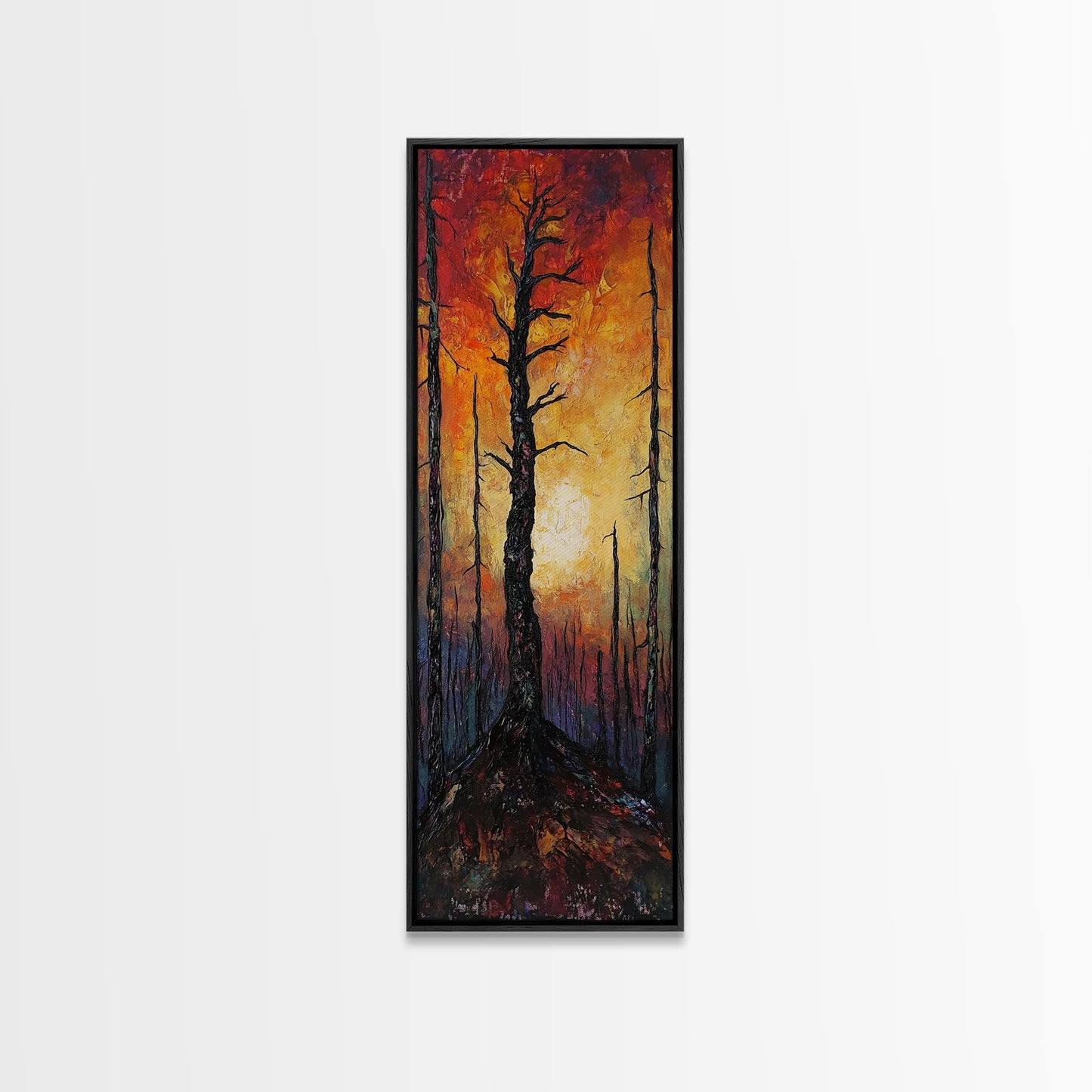 Burnt forest, pine tree art, moody wall art, forest at dusk painting, dark romance painting, autumn art, framed canvas print