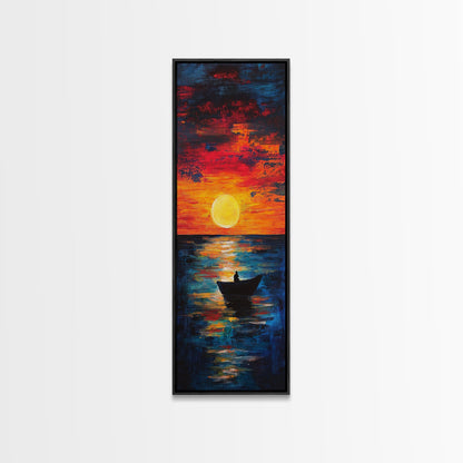 Fisherman Silhouette, Ocean Sunset, Moody Art, Canvas Print, Nautical Wall Art, Boho Art, Rustic Decor, Above Couch Art