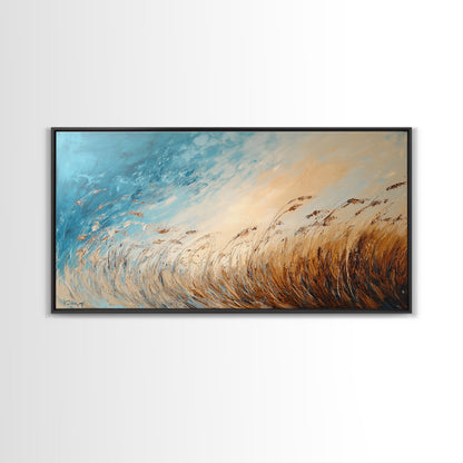 Coastal Wind, Beach Grass Painting, Coastal Cowgirl Wall Art, Nautical Decor, Wabi Sabi Art, Minimalist Art, Canvas Print, Extra Wide Art