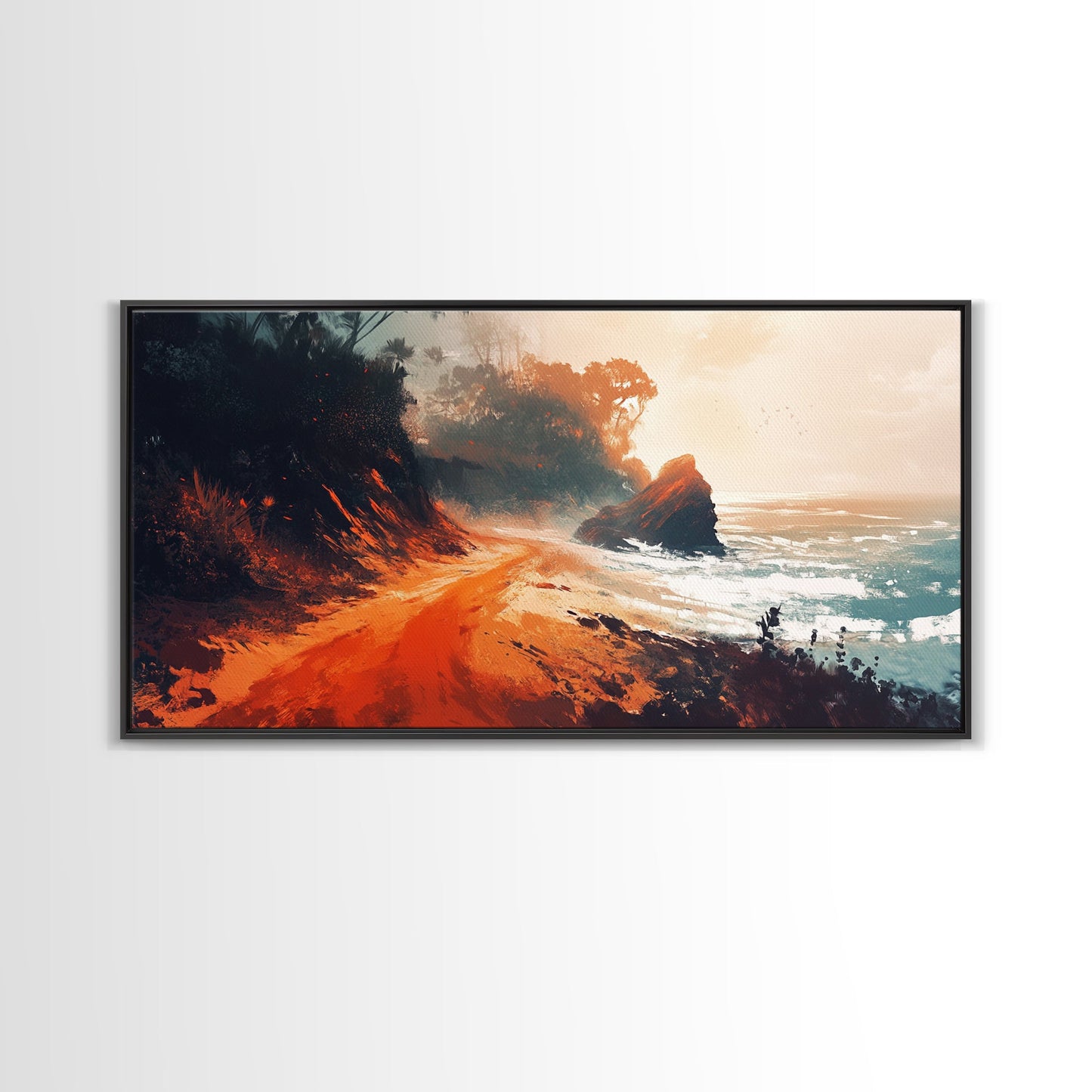 Coastal Road, southwest wall art, rustic decor, coastal landscape art, boho art, panoramic painting, gift idea for him, Canvas Print