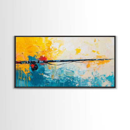 Fishing Rod, fly fishing art, nautical painting, coastal cowgirl wall art, rustic decor, blue and gold wall art, Framed Canvas Print