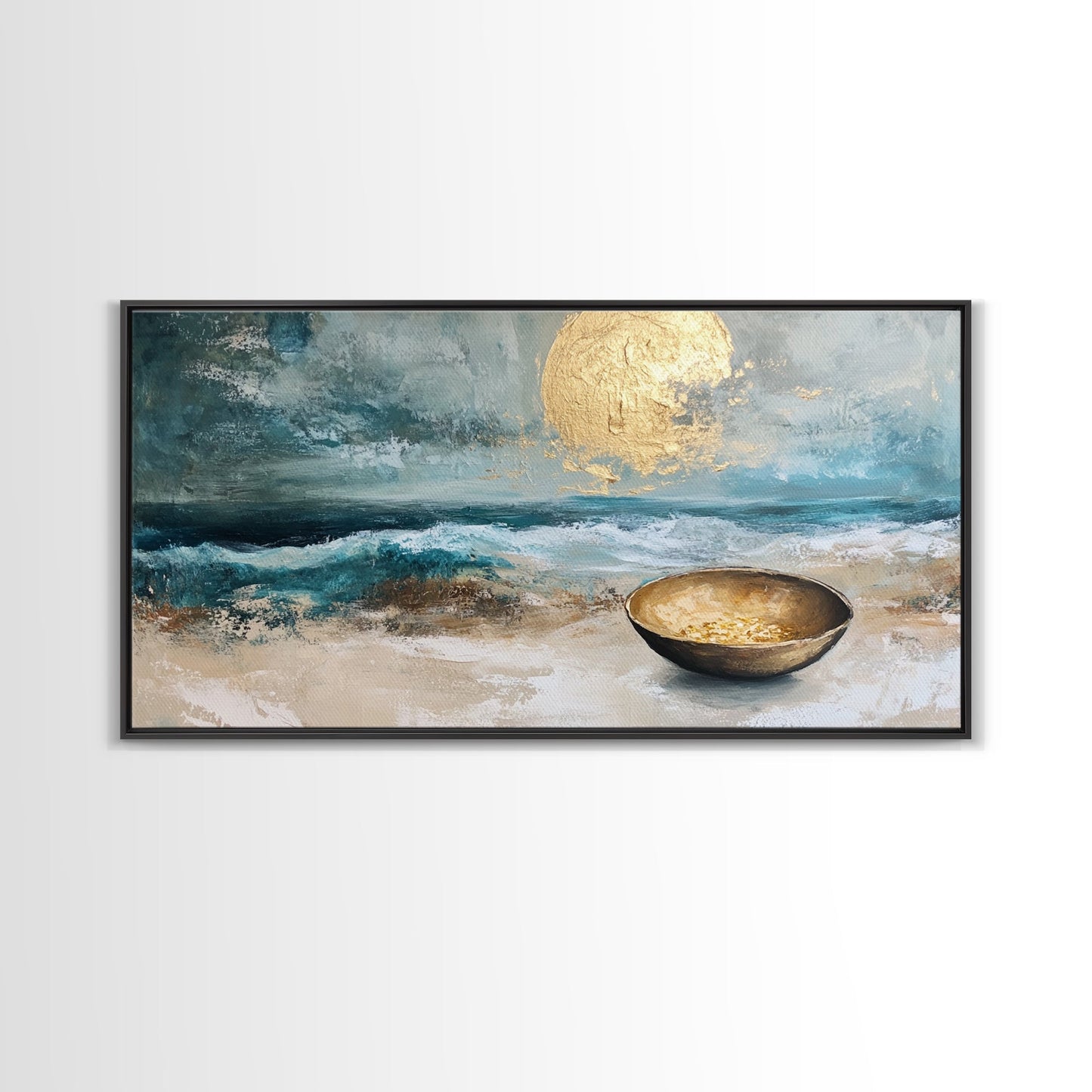 Golden Moon, coastal decor, ocean painting, nautical painting, seascape painting, framed canvas print, extra wide art