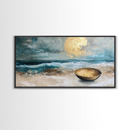 Golden Moon, coastal decor, ocean painting, nautical painting, seascape painting, framed canvas print, extra wide art