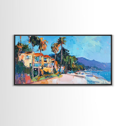 Beach House, Coastal Landscape Art, Framed Canvas Print, Hawaii Art, Coastal Wall Art, Surf Wall Art, Nautical Decor