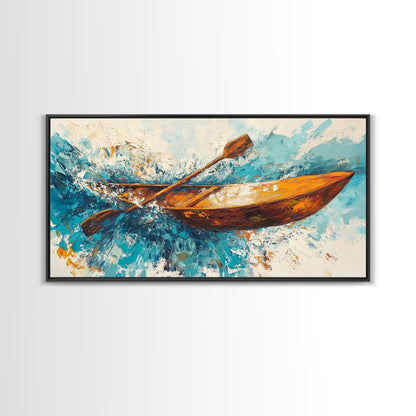 Nautical painting, boat painting, framed canvas print, extra wide art, seascape painting, rustic wall art, coastal wall art, ocean waves