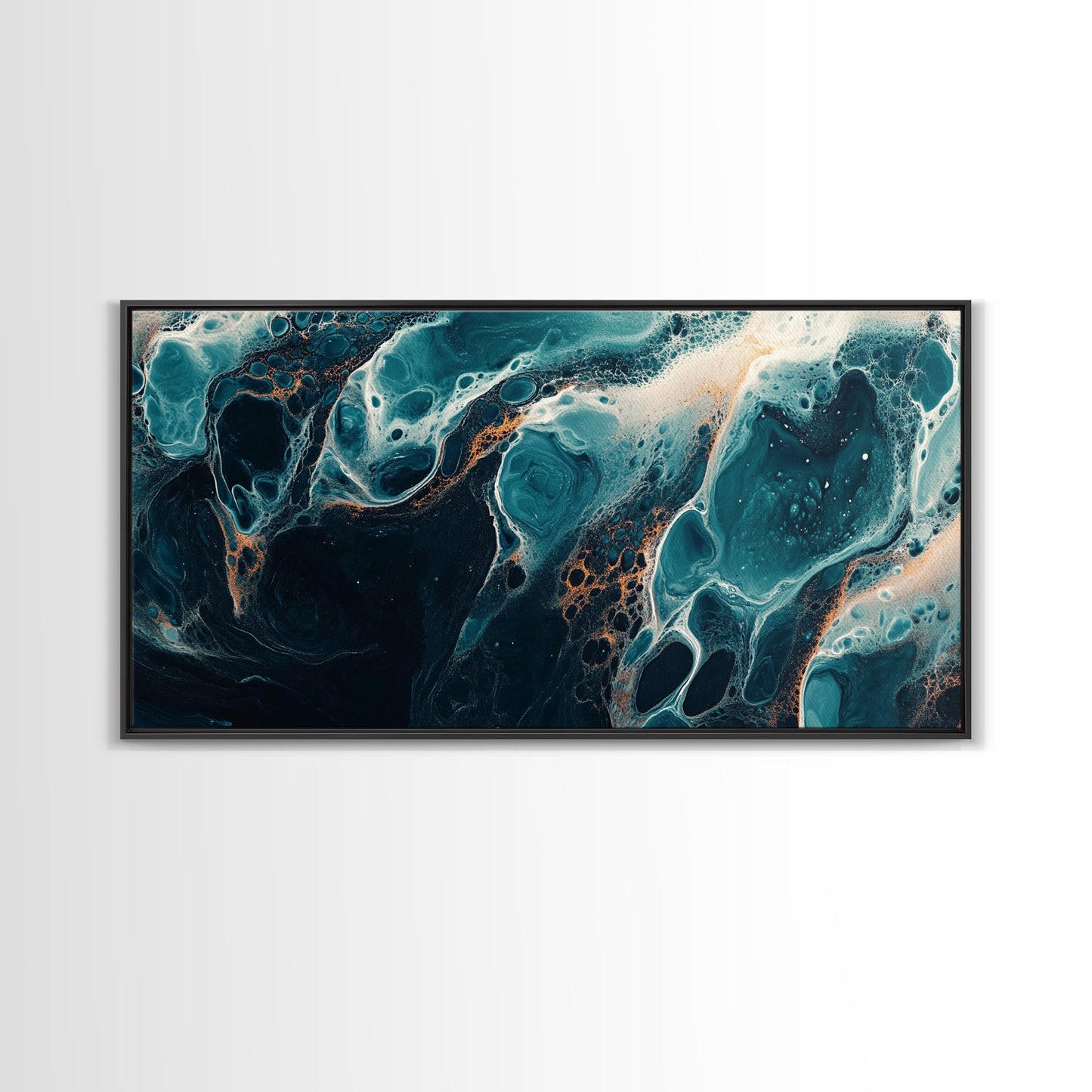 Abstract Fluid Art, moody art, blue and green wall art, wabi sabi art, extra wide art, horizontal wall art, Canvas Print