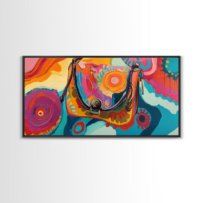 Abstract Handbag Art, boho art, pink abstract art, whimsical art, extra wide art, horizontal wall art, Canvas Print