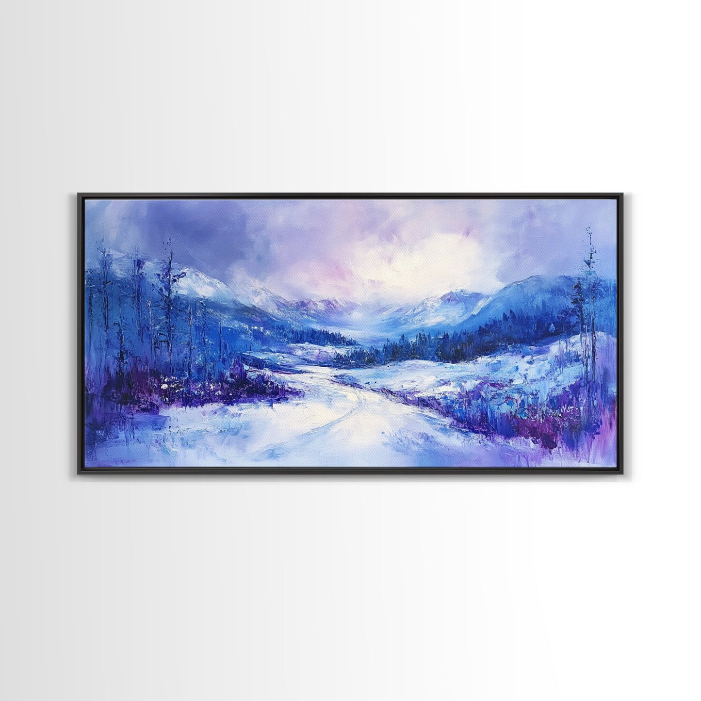 Snowy Mountain Art, Winter Landscape, Framed Canvas Print, Above Couch Art, Panoramic Painting, Mountain Painting