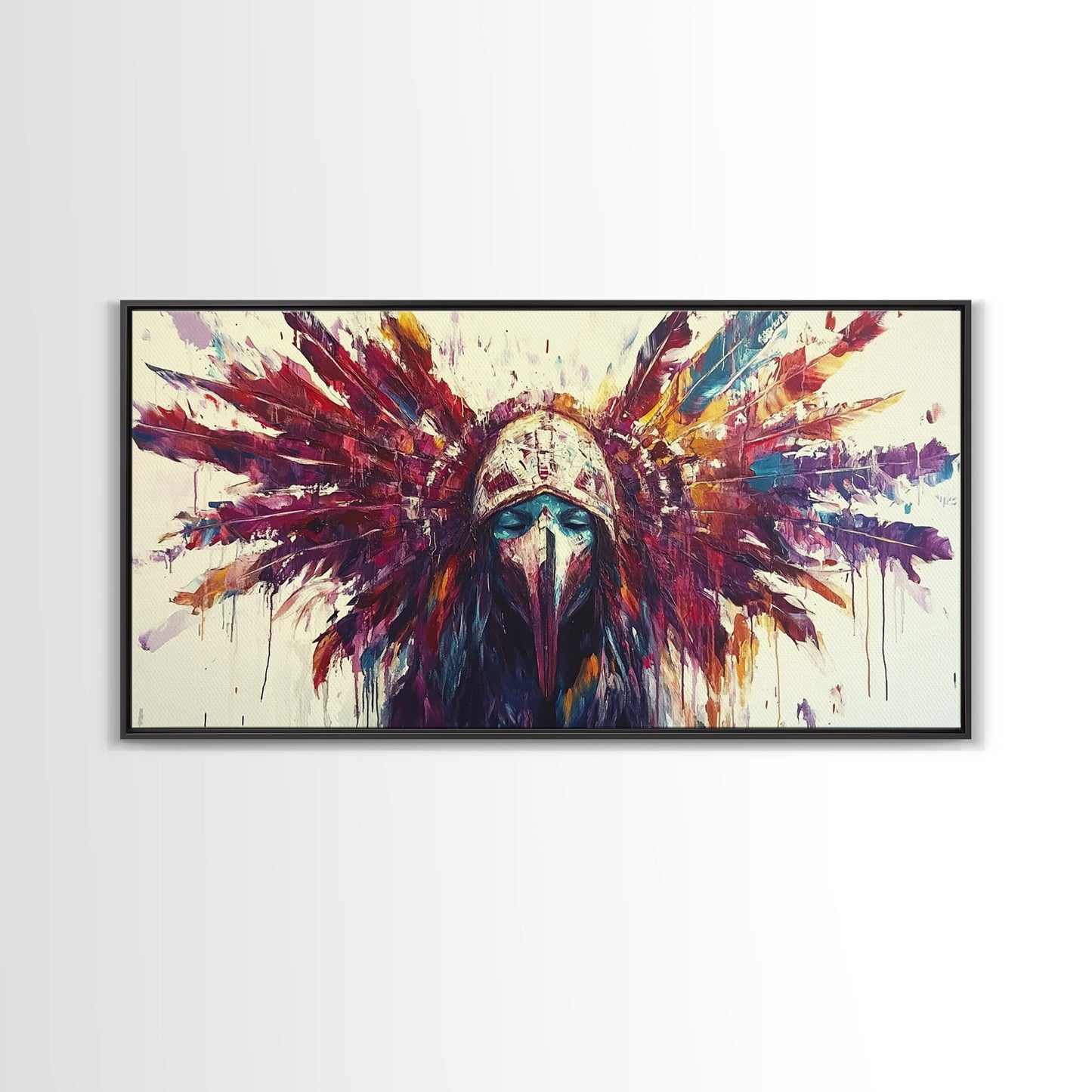 Tribal Warrior, Framed Canvas Print, dark angels wall art, moody art, abstract portrait, afrocentric wall art, gothic painting